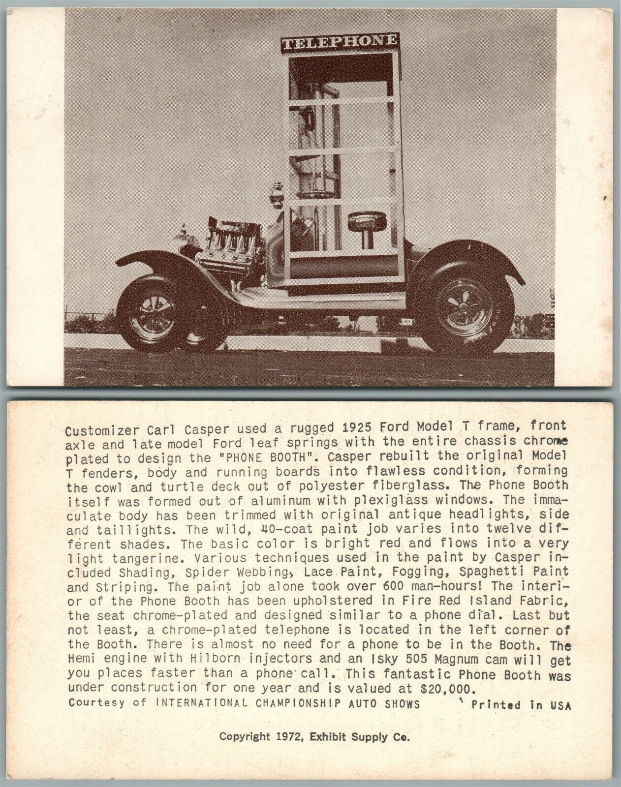 FORD MODEL T TELEPHONE BOOTH VINTAGE 1972 POSTCARD