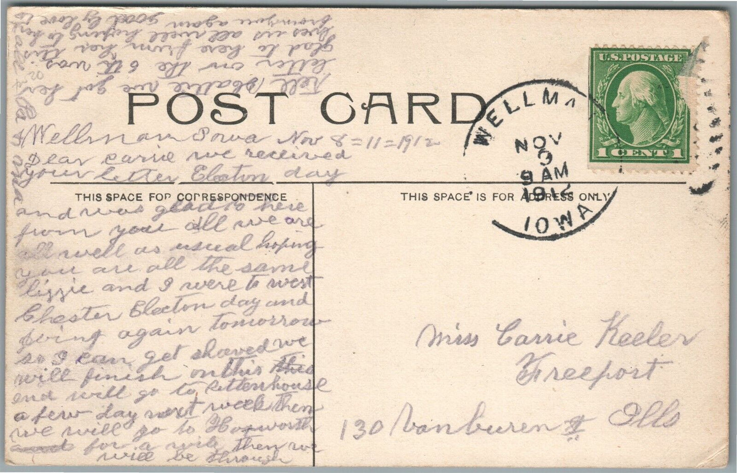 WASHINGTON IA PARK IN PUBLIC SQUARE ANTIQUE POSTCARD