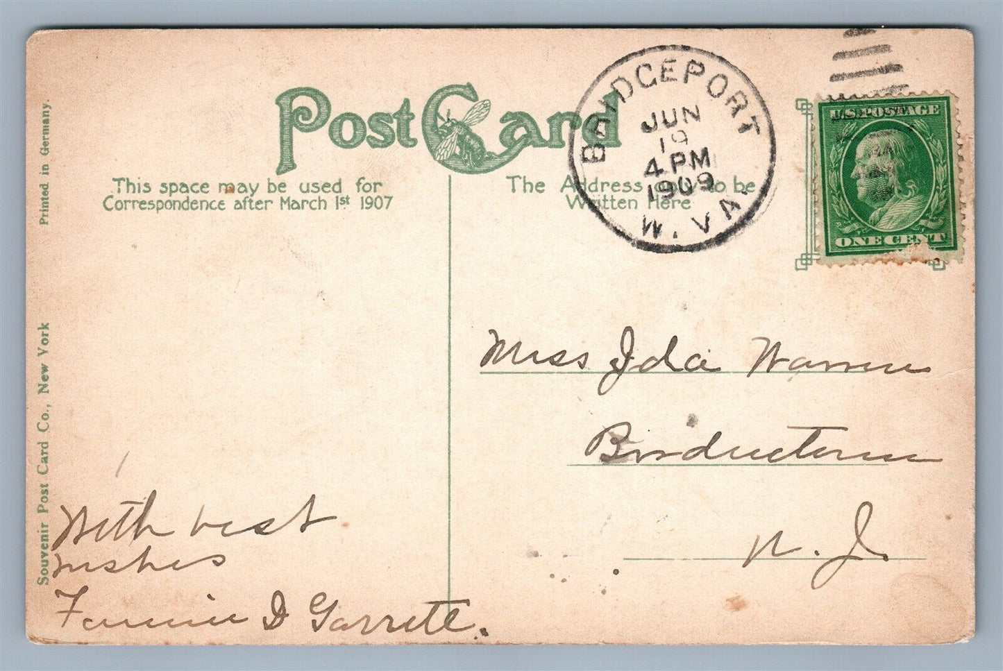 CLARKSBURG W.Va VIEW ANTIQUE 1909 POSTCARD