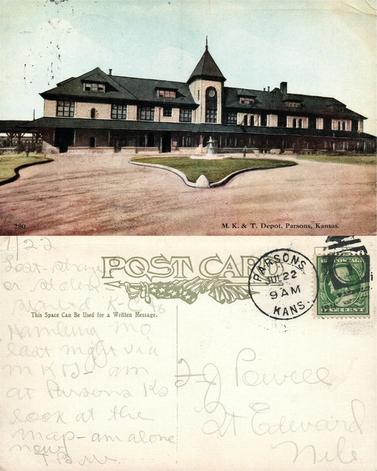 PARSONS RAILWAY STATION ANTIQUE 1911 POSTCARD RAILROAD TRAIN DEPOT CORK CANCEL