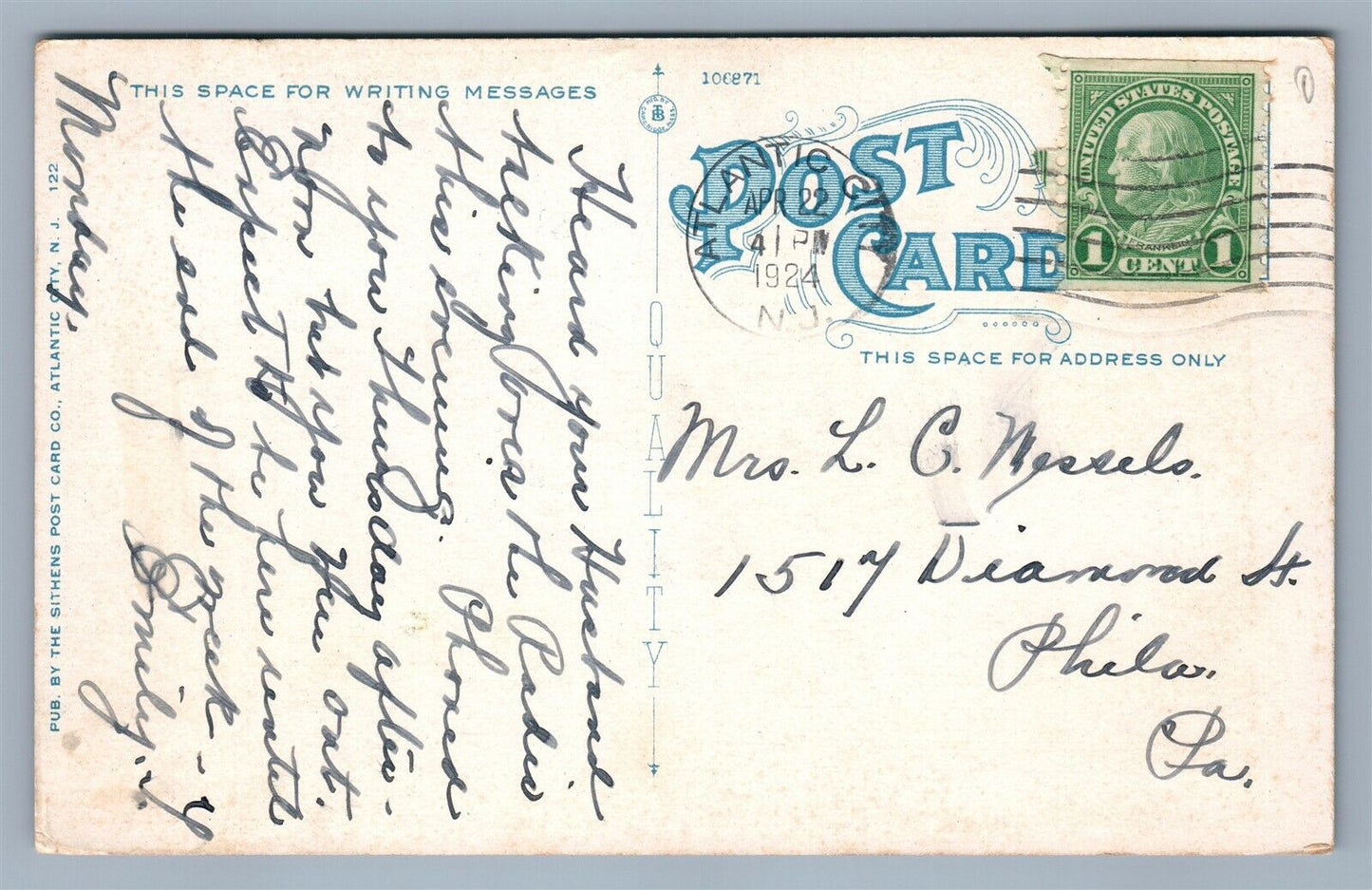 ATLANTIC CITY NJ CHELSEA AMBASSADOR HOTEL ANTIQUE POSTCARD
