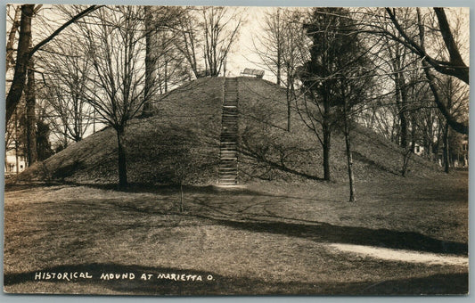 MARTSVILLE OH HISTORICAL MOUND ANTIQUE REAL PHOTO POSTCARD RPPC