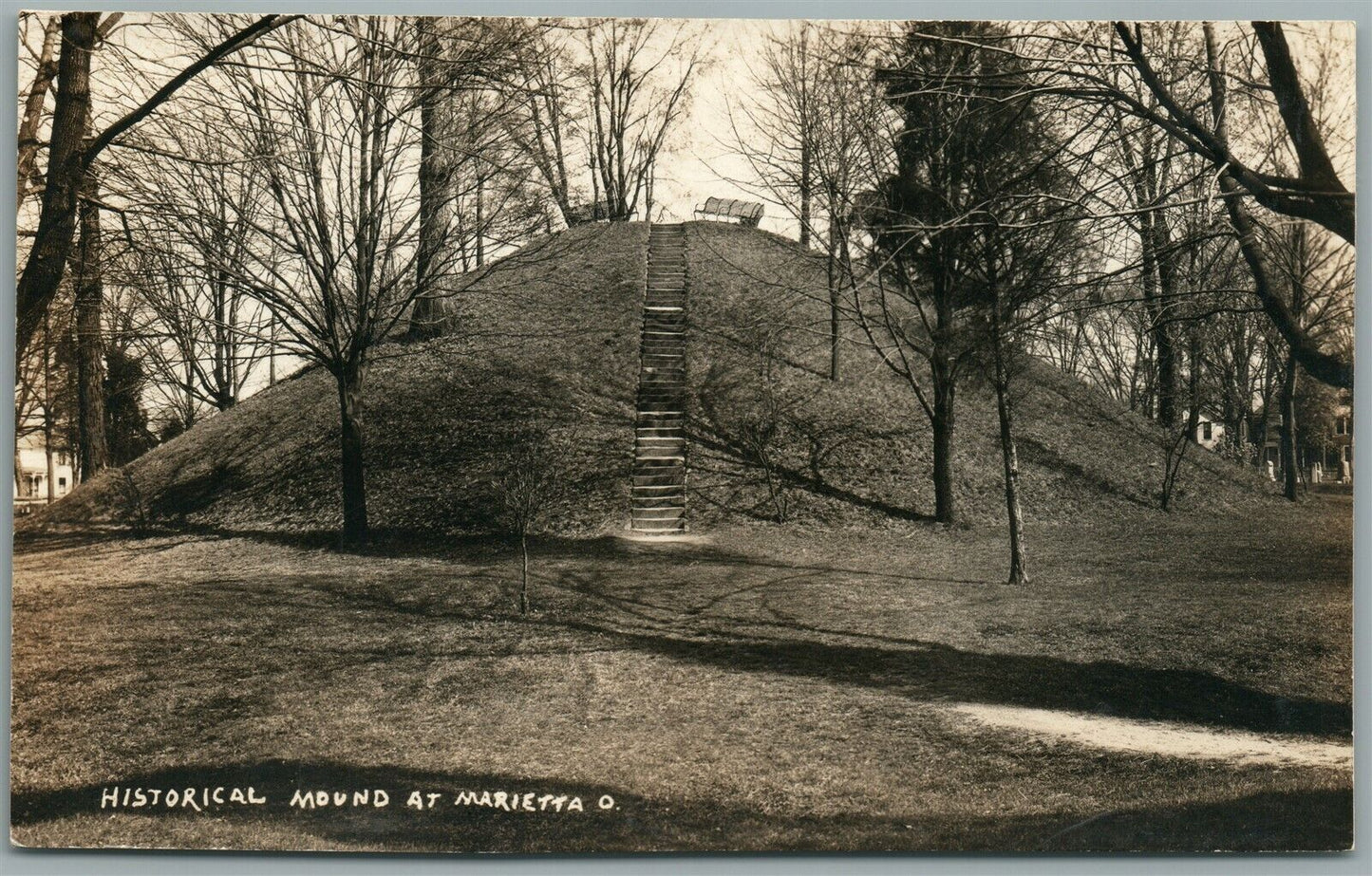 MARTSVILLE OH HISTORICAL MOUND ANTIQUE REAL PHOTO POSTCARD RPPC