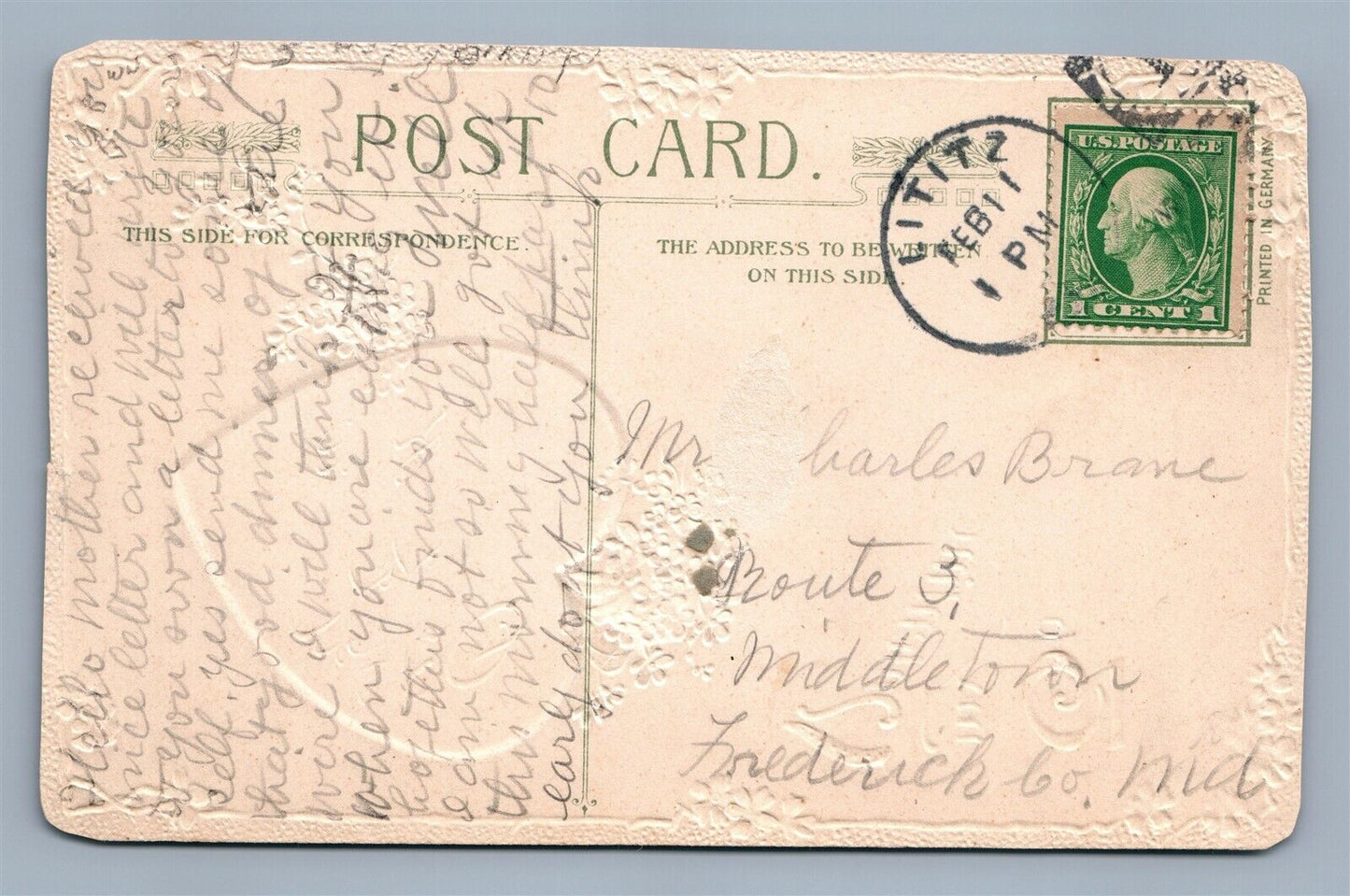 VALENTINE 1912 ANTIQUE POSTCARD by JOHN WINSCH ART NOUVEAU