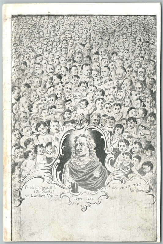 MULTIPLE BABIES w/ KING FRIEDRICH AUGUST PORTRAIT ANTIQUE POSTCARD