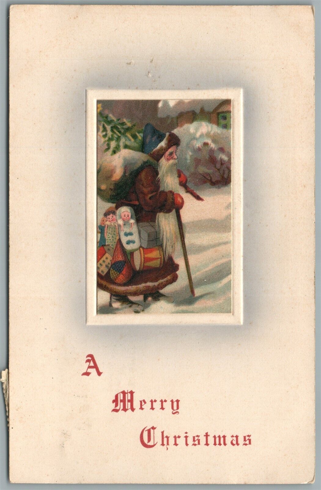 SANTA A MERRY CHRISTMAS EMBOSSED ANTIQUE POSTCARD