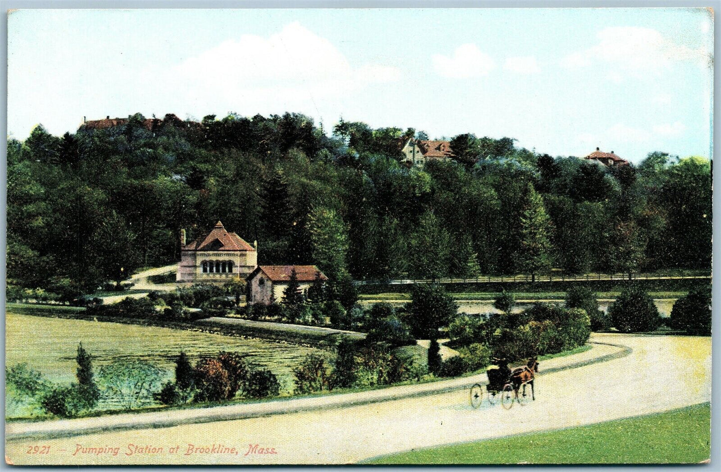BROOKLINE MA PUMPING STATION ANTIQUE POSTCARD