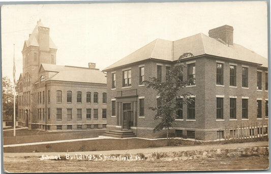 SPRINGFIELD VT SCHOOL BUILDINGS ANTIQUE REAL PHOTO POSTCARD RPPC
