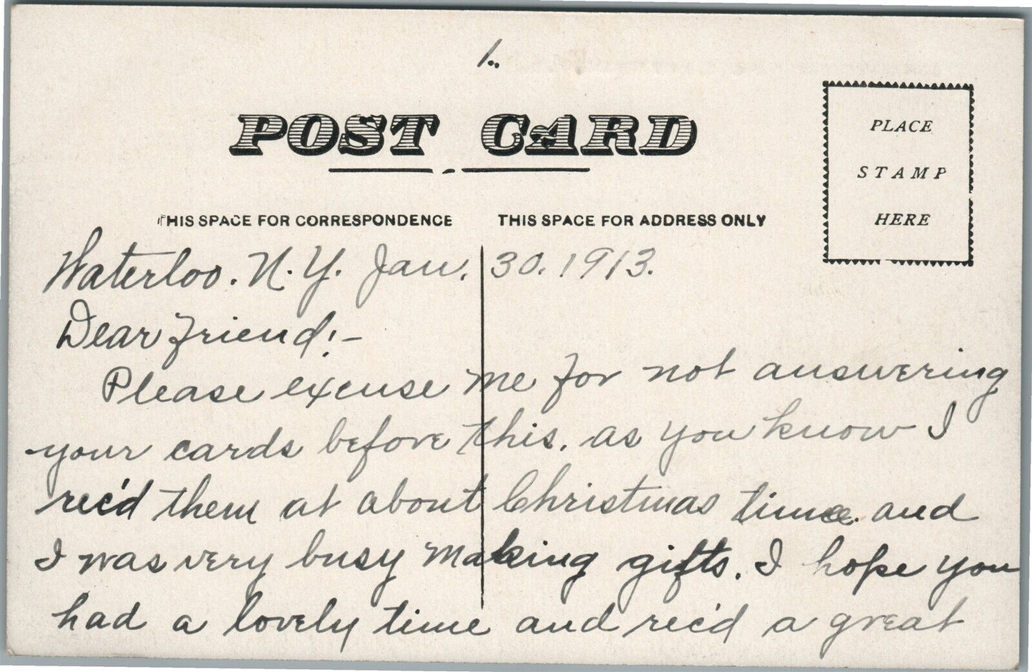 WATERLOC NY SENECA COUNTY MILLS ANTIQUE POSTCARD