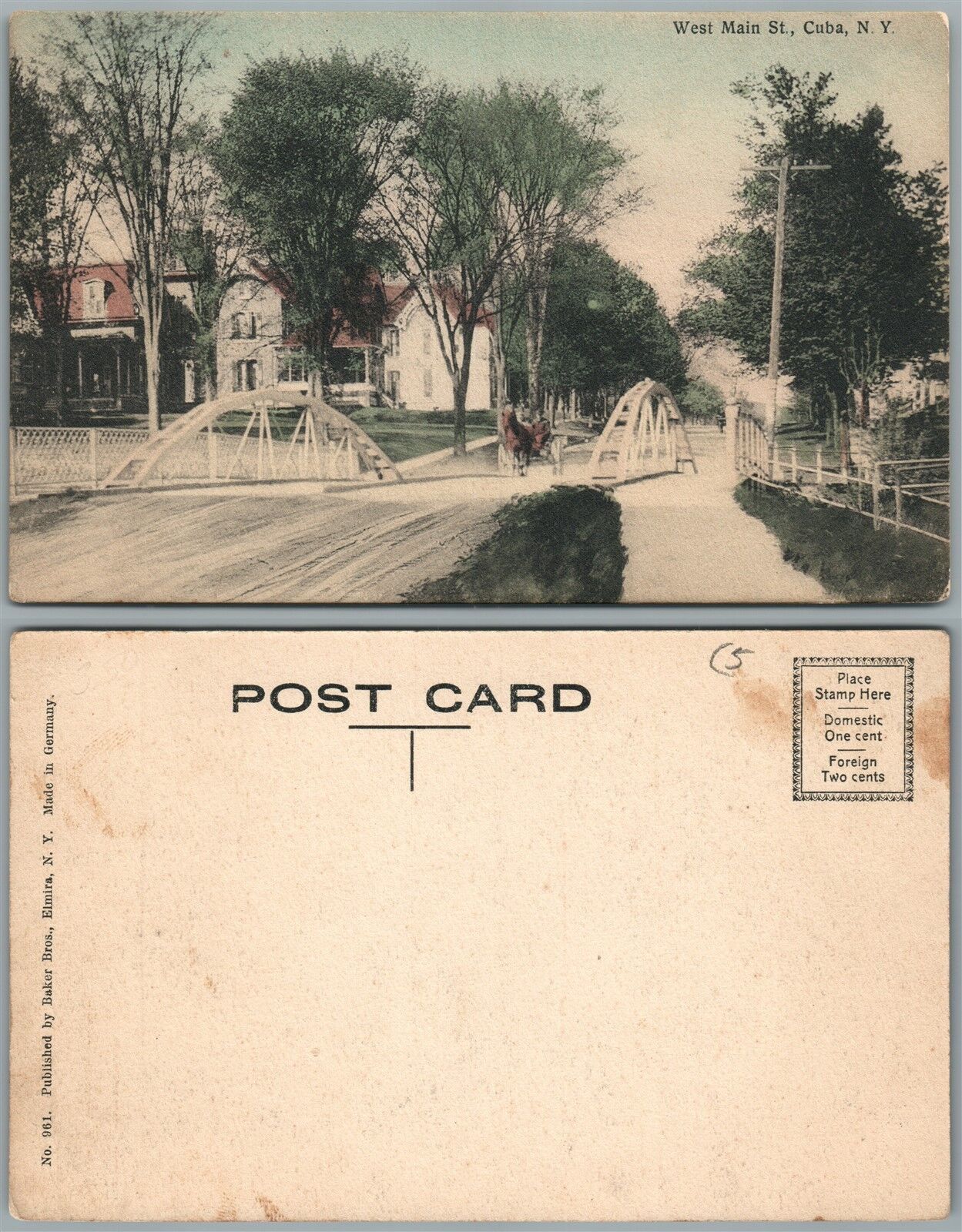 CUBA N.Y. WEST MAIN STREET ANTIQUE POSTCARD