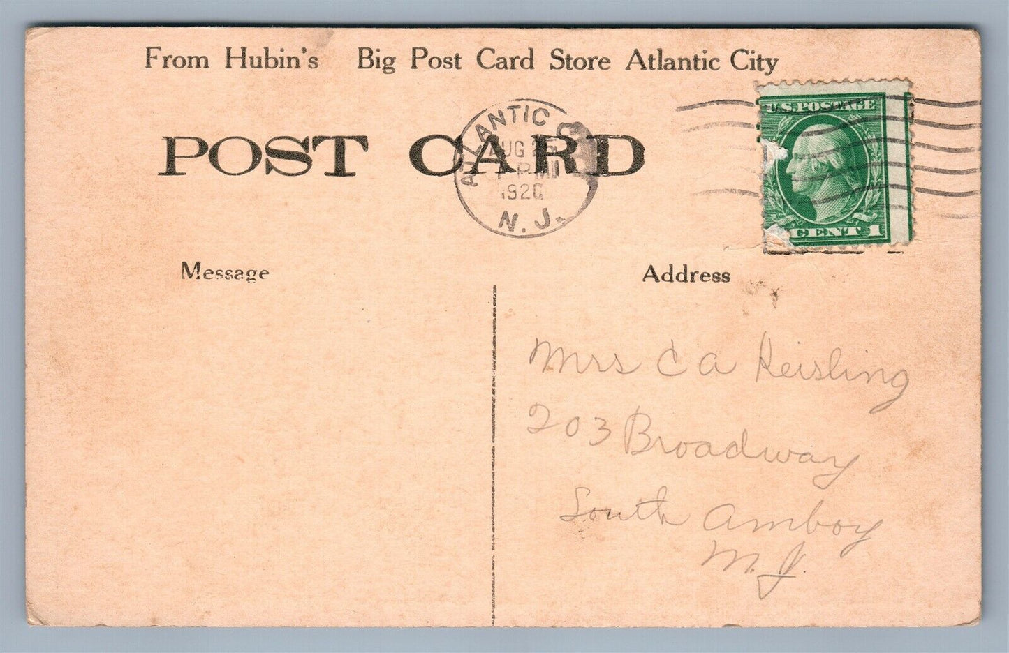 ATLANTIC CITY NJ TELEGRAM POST CARD 1920 ANTIQUE POSTCARD