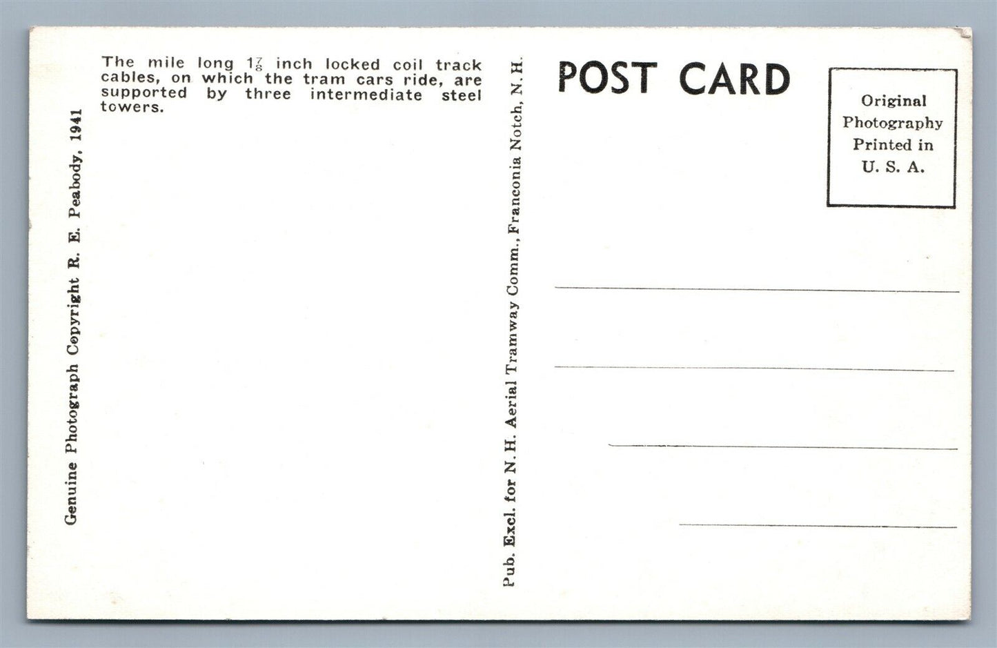 FRANCONIA NOTCH NH CANNON MTN AERIAL TRAMWAY VINTAGE REAL PHOTO POSTCARD RPPC