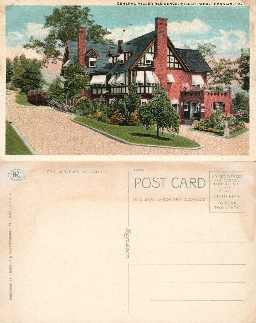FRANKLIN PA GENERAL MILLER RESIDENCE MILLER PARK ANTIQUE POSTCARD
