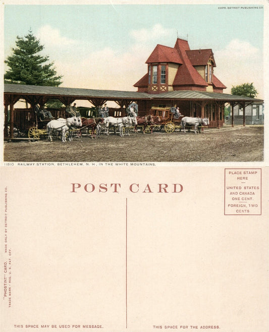 BETHLEHEM N.H. WHITE MOUNTAINS RAILROAD STATION  ANTIQUE POSTCARD railway depot