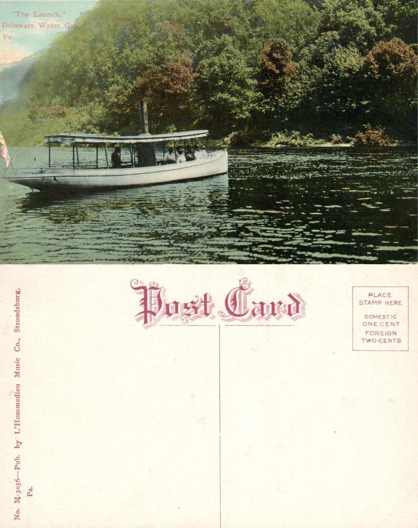 DELAWARE WATER GAP PA THE LAUNCH on BOAT ANTIQUE POSTCARD