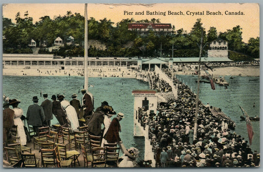 CANADA CRYSTAL BEACH PIER & BATHING ANTIQUE POSTCARD
