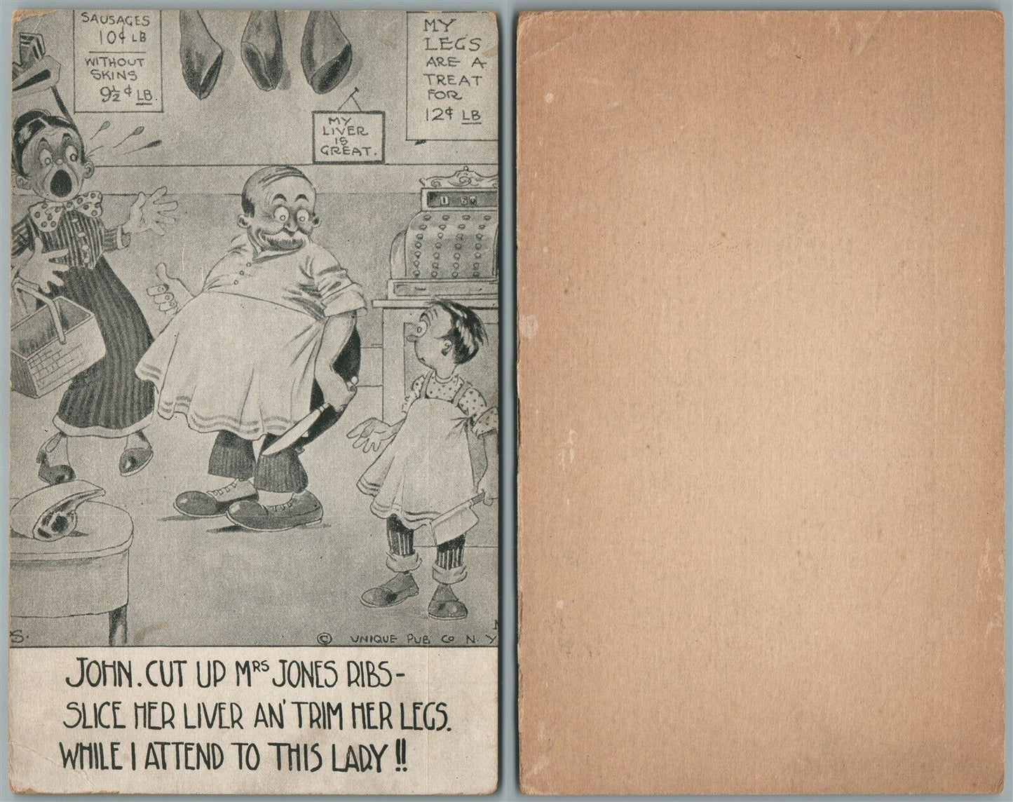 JOHN CUT UP MRS. JONES RIBS ANTIQUE COMIC POSTCARD ARTIST SIGNED