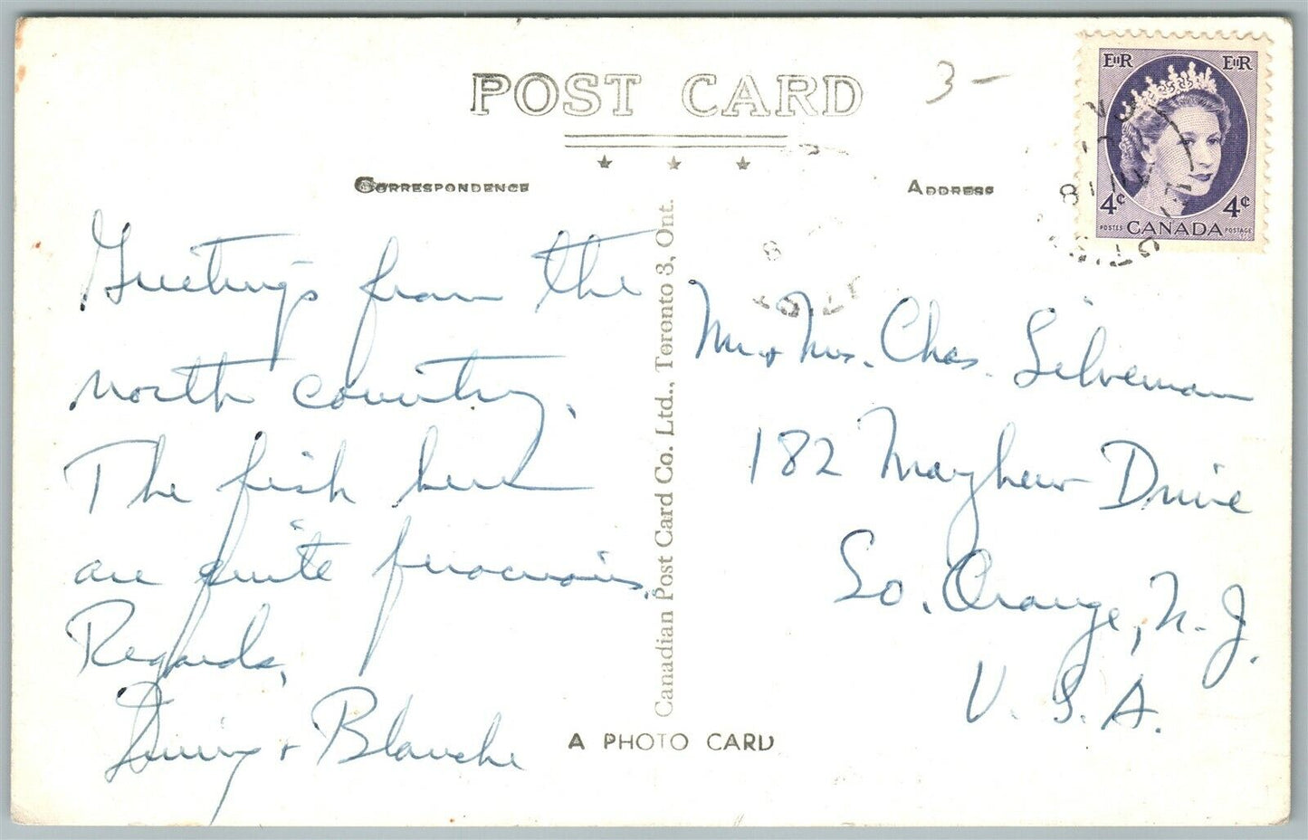 BAPTISTE LAKE ONT. CANADA EXAGGERATED FISHING VINTAGE REAL PHOTO POSTCARD RPPC