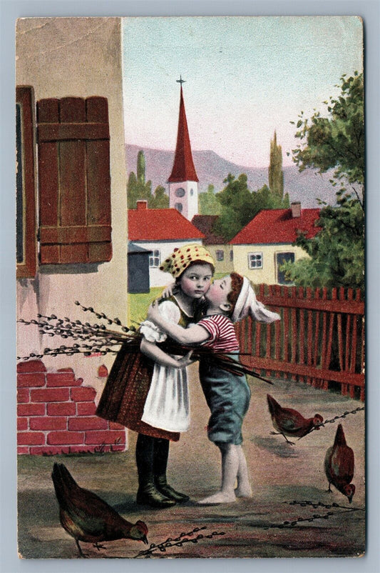 MULTI BABIES COUNTRY SCENE ANTIQUE POSTCARD