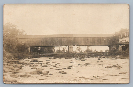 FARMINGTON FALLS ME COVERED BRIDGE ANTIQUE REAL PHOTO POSTCARD RPPC