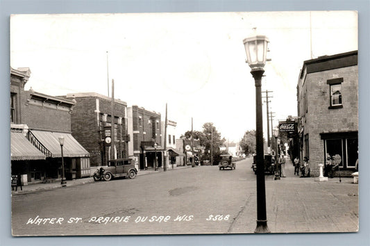 PRAIRIE DU SAC WI WATER STREET 1937 VINTAGE REAL PHOTO POSTCARD RPPC