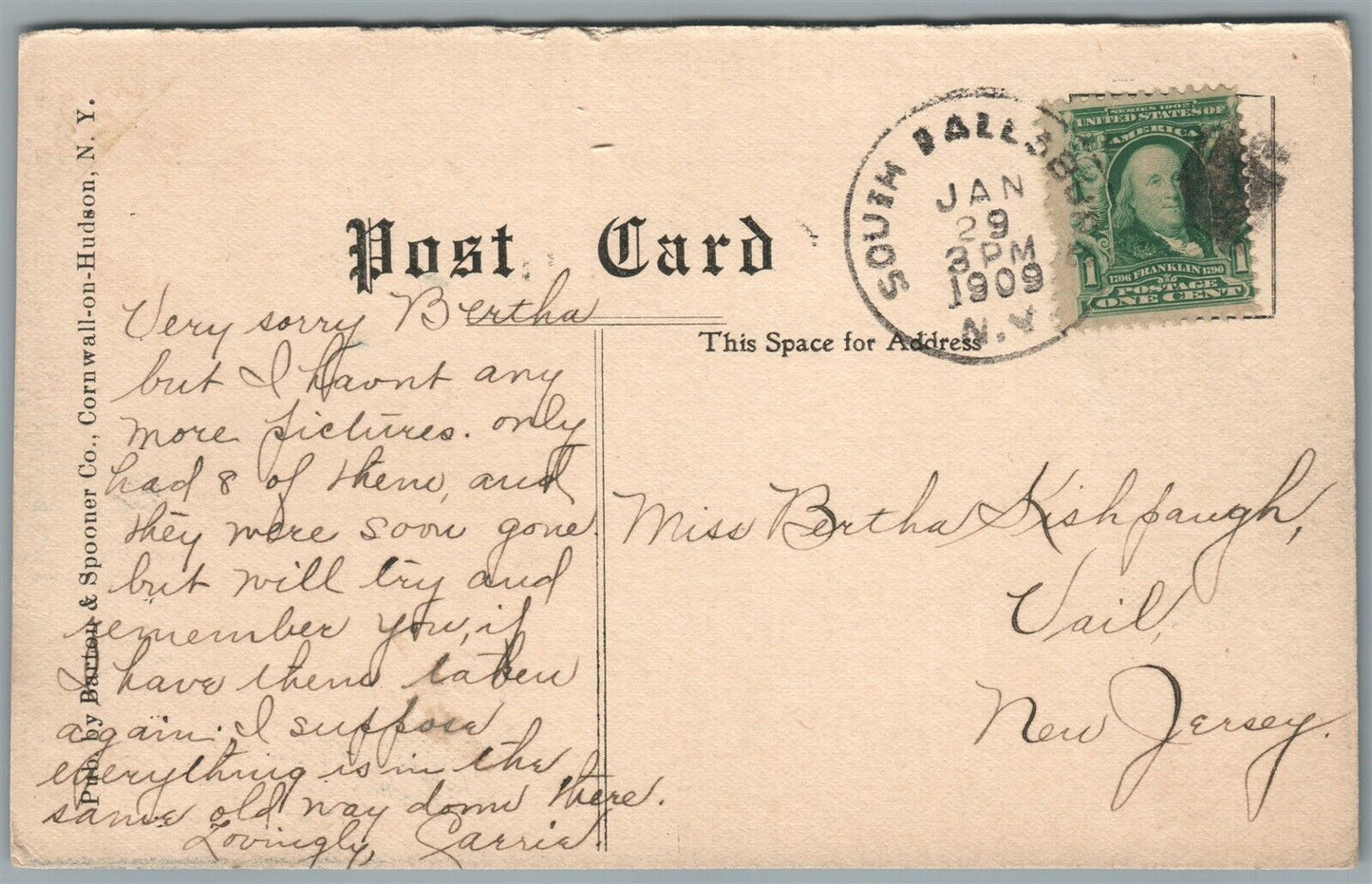SOUTH FALLSBURG NY POST OFFICE ANTIQUE POSTCARD