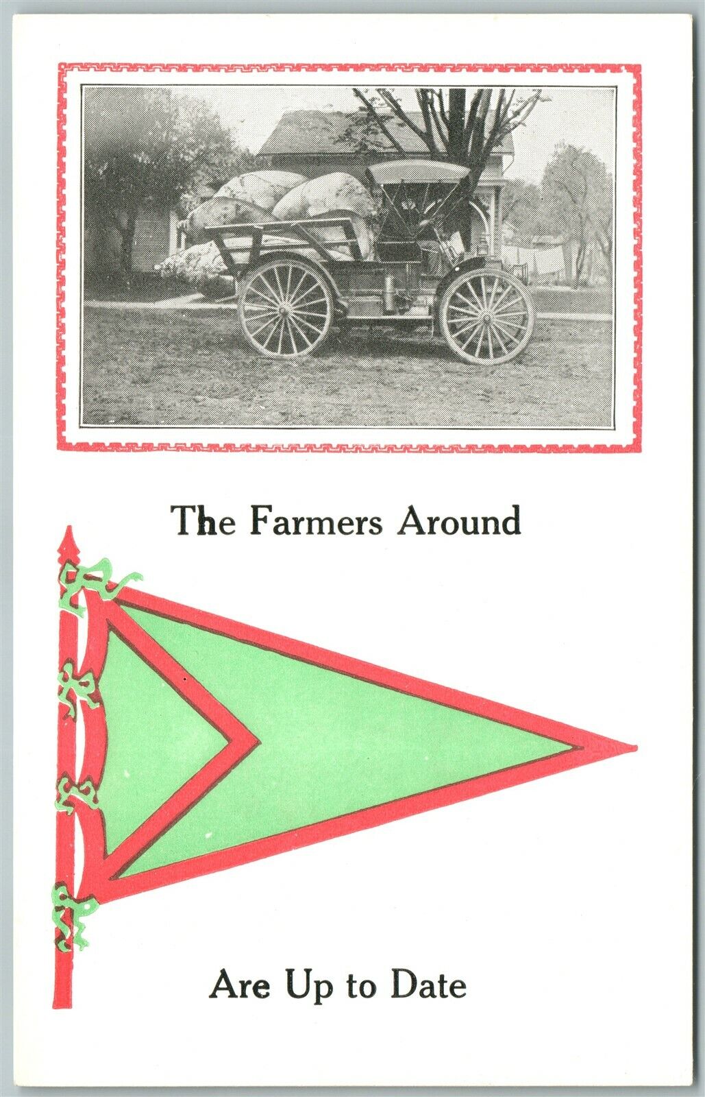 EXAGGERATED ANTIQUE POSTCARD THE FARMERS AROUND ARE UP TO DATE