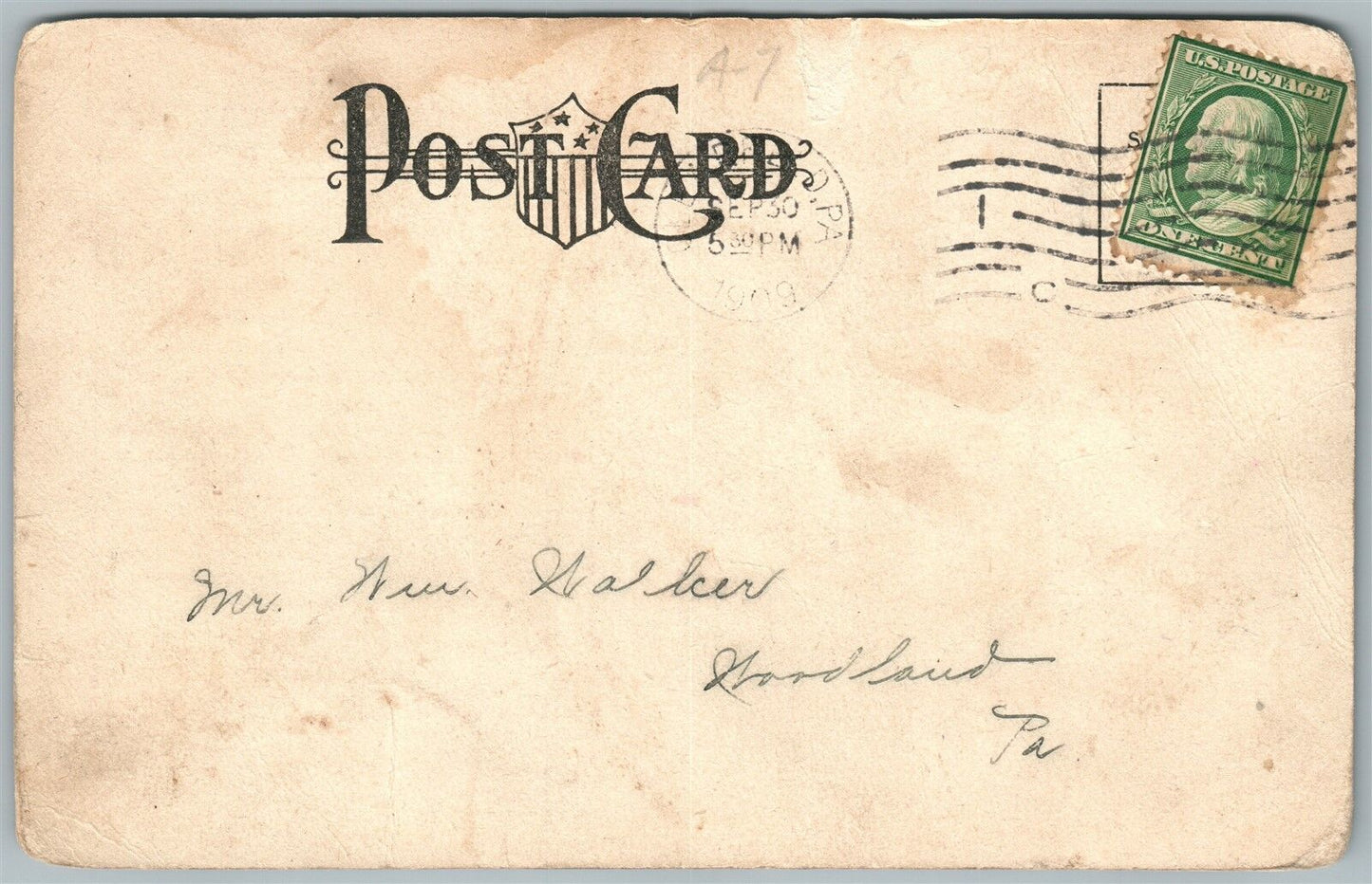 CLEARFIELD PA TRUST CO. ADVERTISING w/ 1909 CALENDAR UNDIVIDED ANTIQUE POSTCARD
