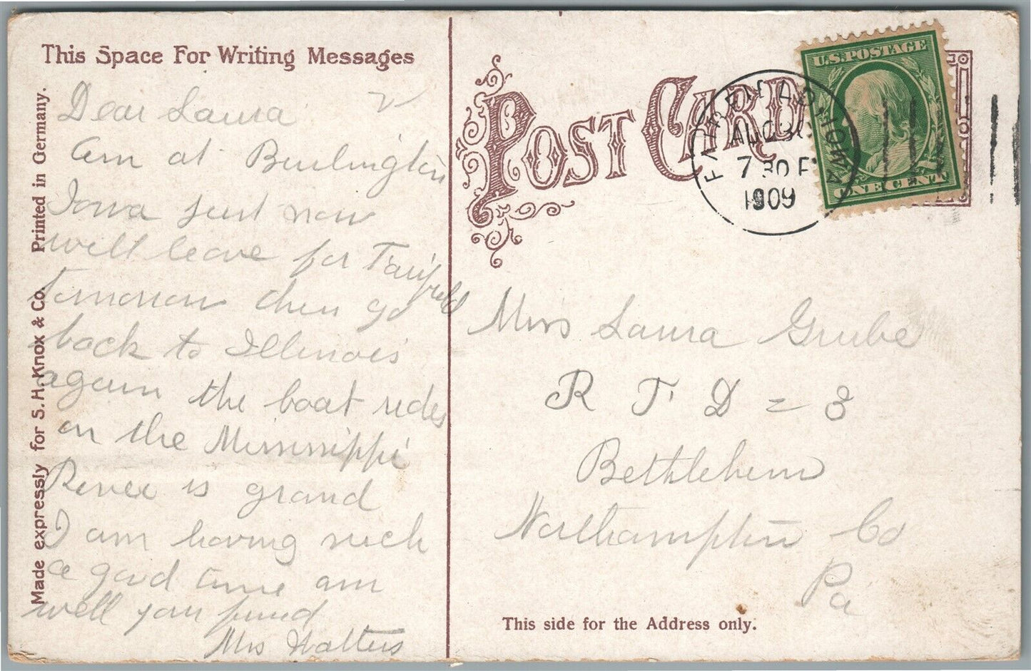 BURLINGTON IA MAIN STREET ANTIQUE POSTCARD