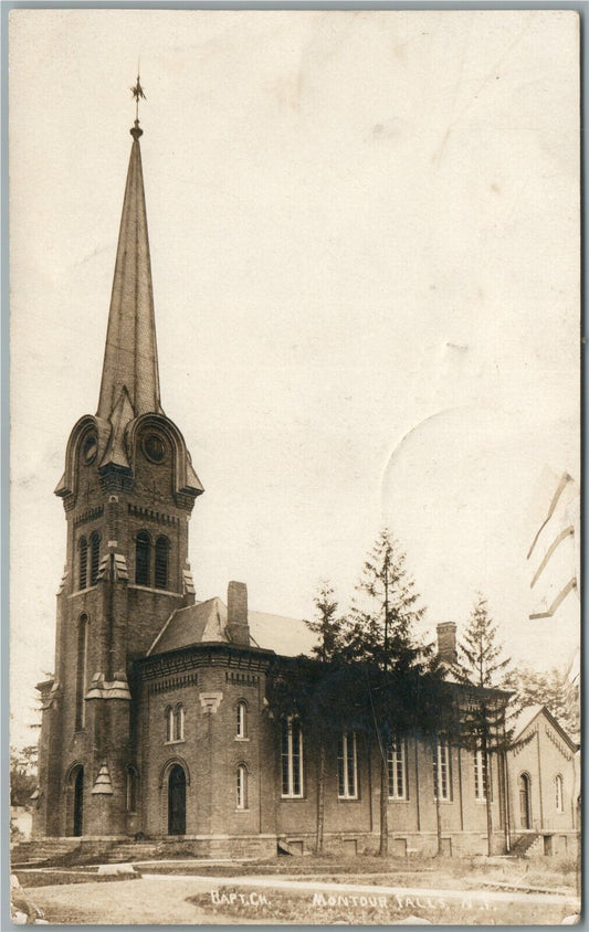 MONTOUR FALLS NY BAPTIST CHURCH ANTIQUE REAL PHOTO POSTCARD RPPC