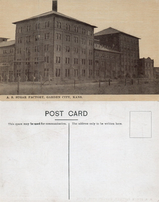 GARDEN CITY KS A.S. SUGAR FACTORY ANTIQUE POSTCARD CORK CANCEL