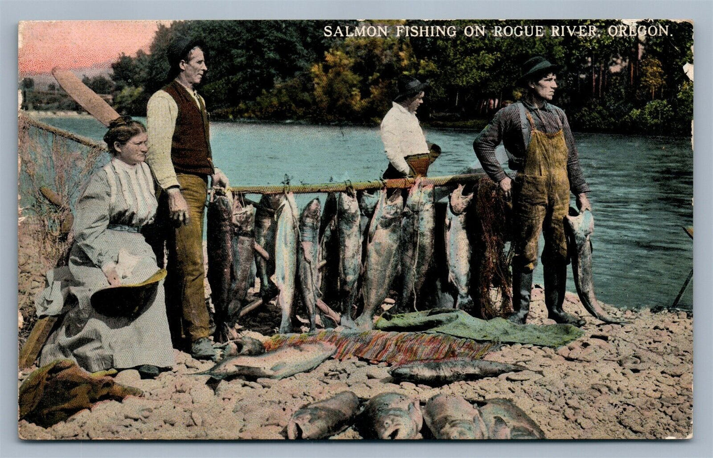 ROGUE RIVER OR SALMON FISHING ANTIQUE POSTCARD