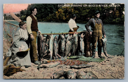 ROGUE RIVER OR SALMON FISHING ANTIQUE POSTCARD