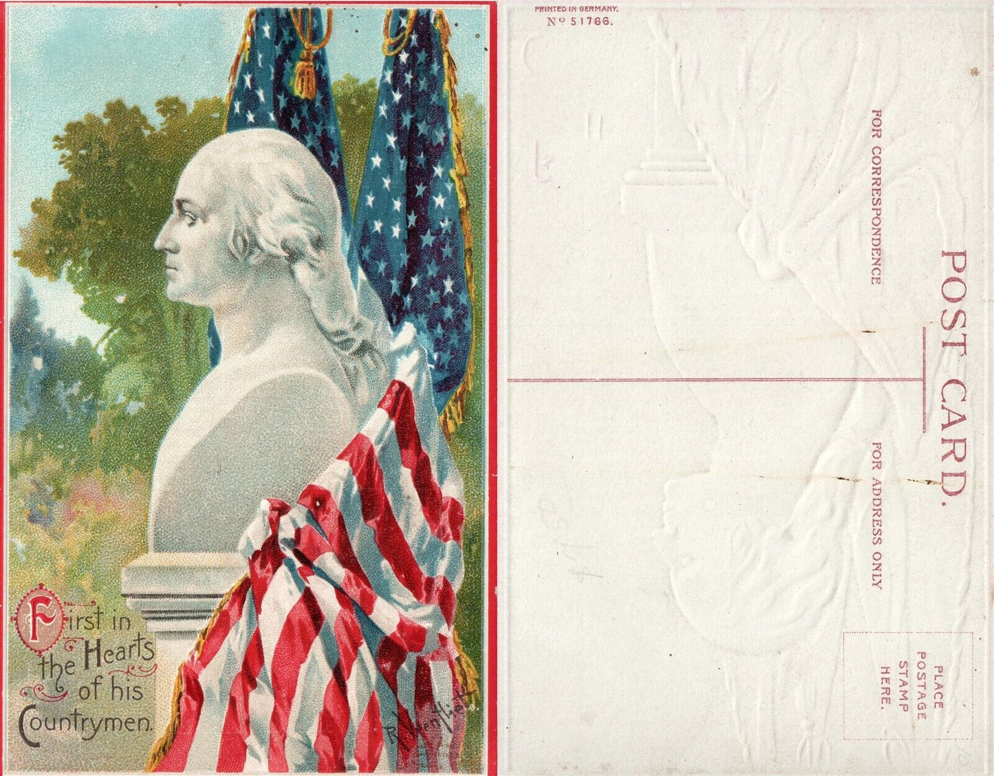 PATRIOTIC ANTIQUE EMBOSSED POSTCARD WASHINGTON'S BIRTHDAY
