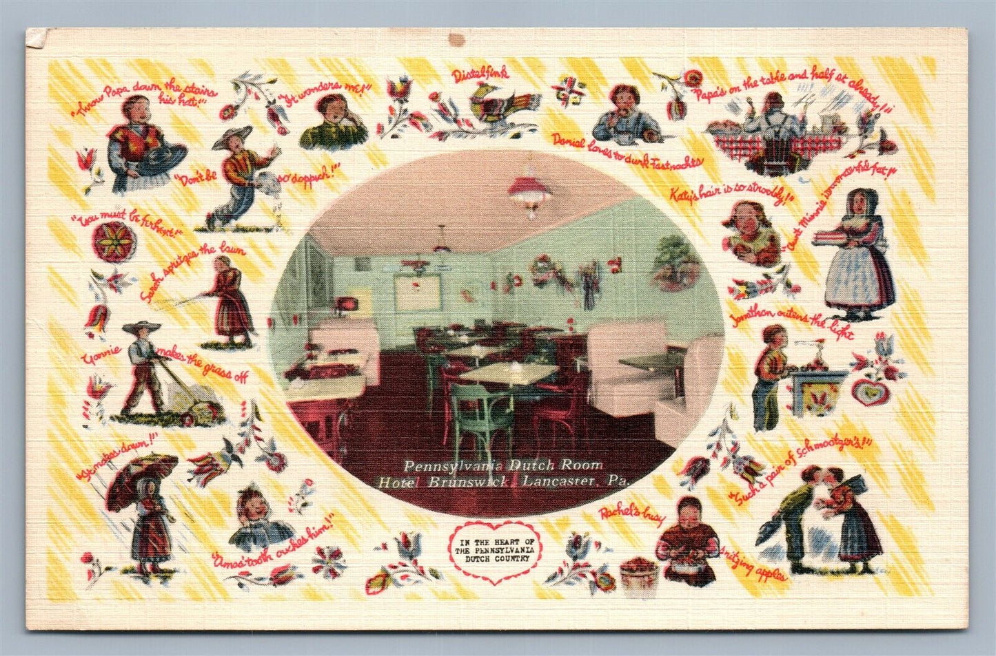 LANCASTER PA HOTEL BRUNSWICK ADVERTISING VINTAGE POSTCARD PENNSYLVANIA DUTCH