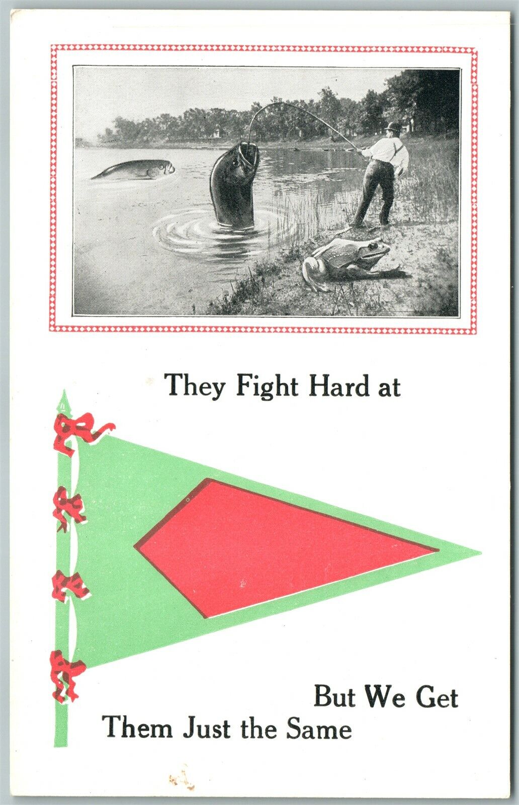 EXAGGERATED ANTIQUE POSTCARD FISHING