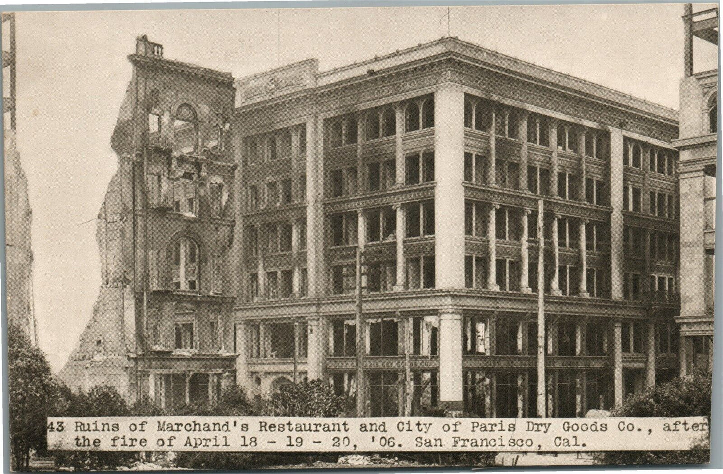 SAN FRANCISCO CA RUINS OF MARCHAND'S RESTAURANT AFTER 1906 FIRE ANTIQUE POSTCARD