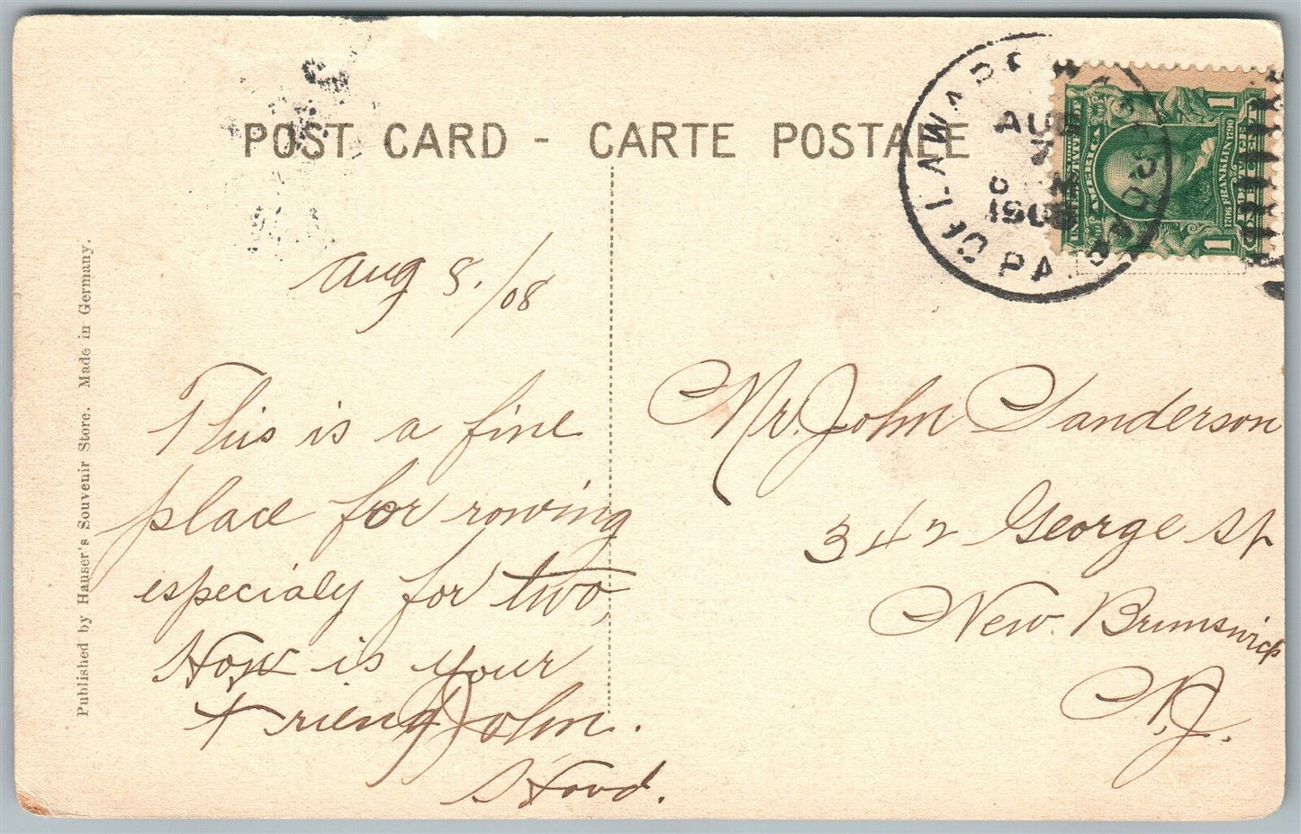 DELAWARE WATER GAP PA STEAMER KITTATINNY & BOAT LANDING 1908 ANTIQUE POSTCARD