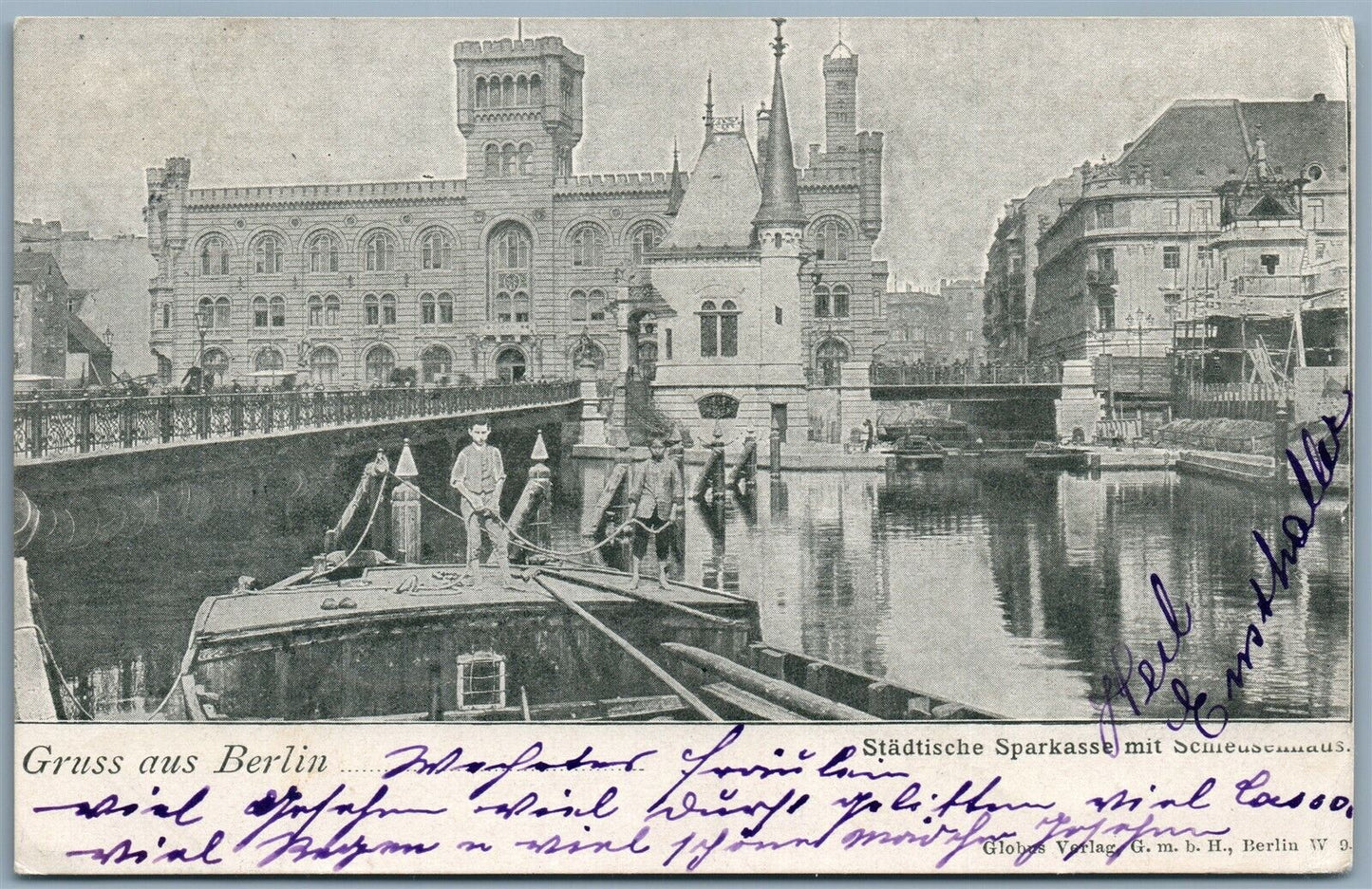 GRUSS AUS BERLIN GERMANY STADTISCHE SPARKASSE ANTIQUE POSTCARD