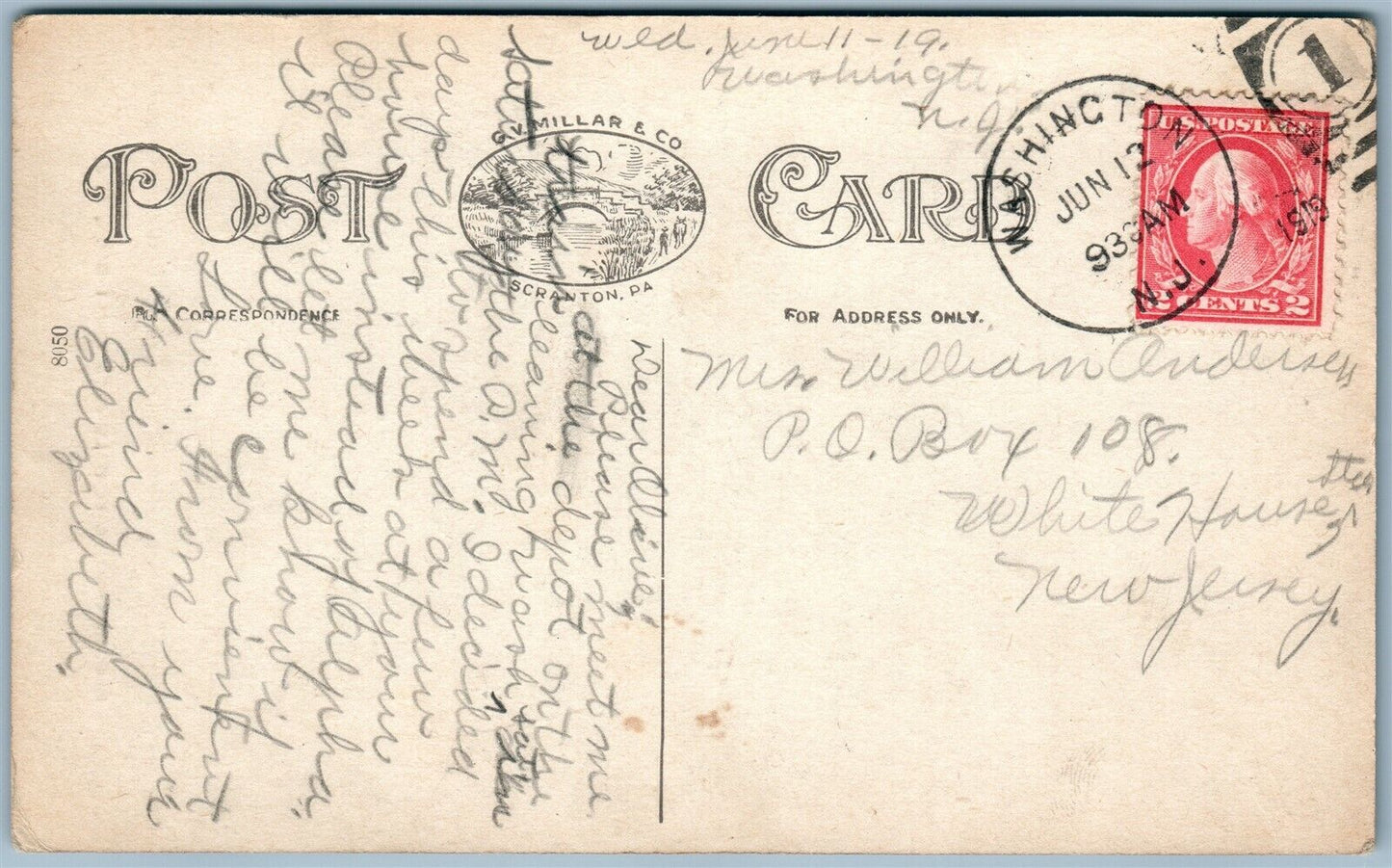 WASHINGTON NJ BAPTIST CHURCH LINCOLN ANTIQUE POSTCARD