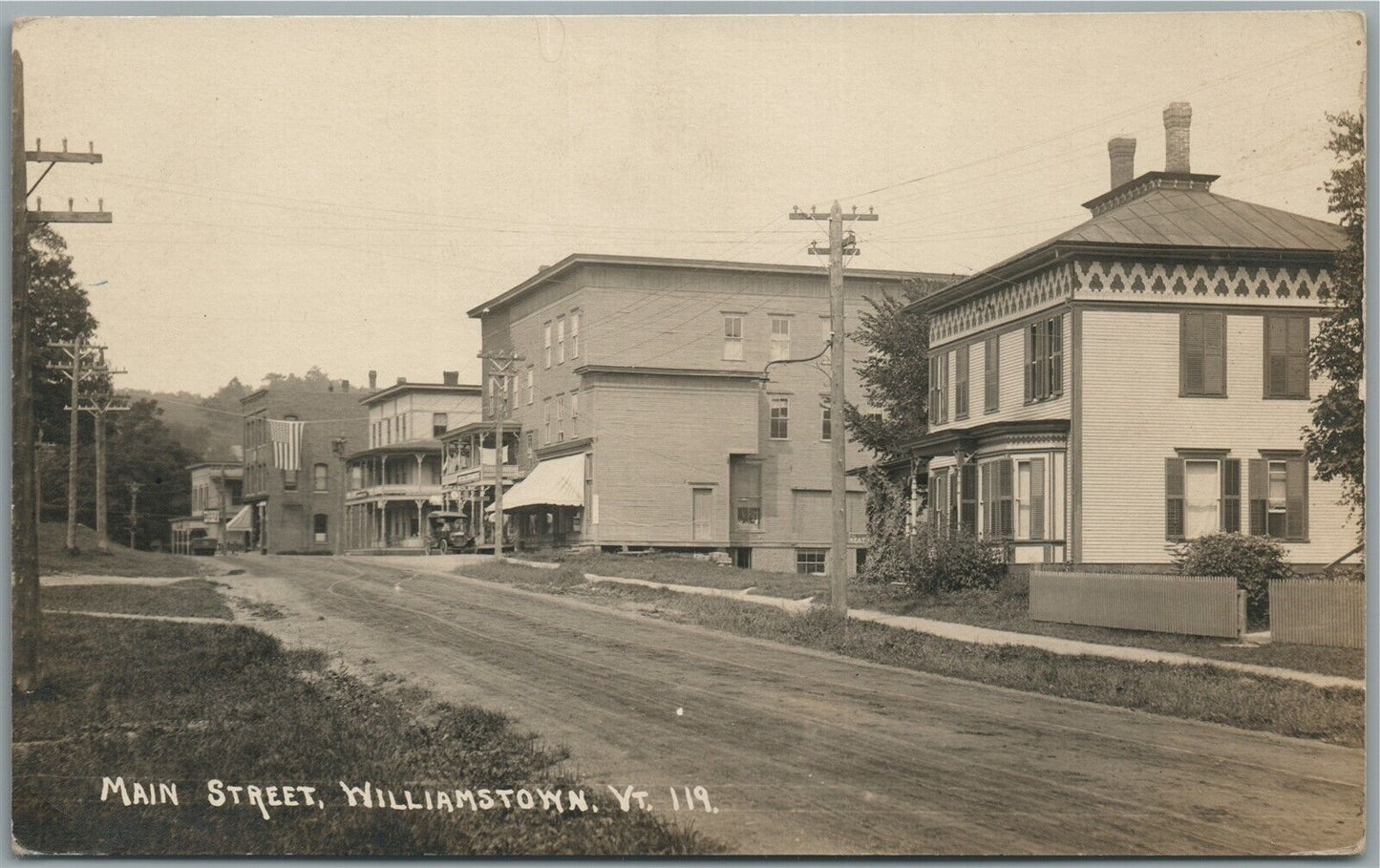 WILLIAMSTOWN VT MAIN STREET SCENE ANTIQUE REAL PHOTO POSTCARD RPPC