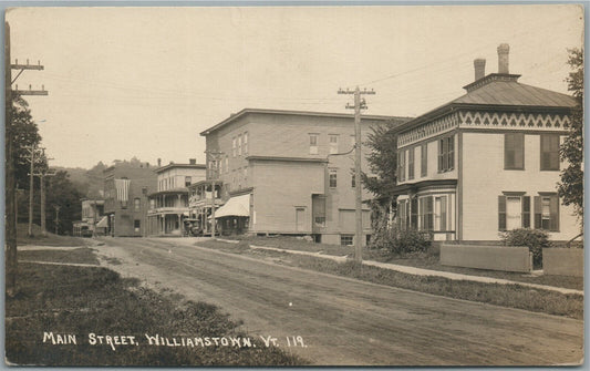 WILLIAMSTOWN VT MAIN STREET SCENE ANTIQUE REAL PHOTO POSTCARD RPPC