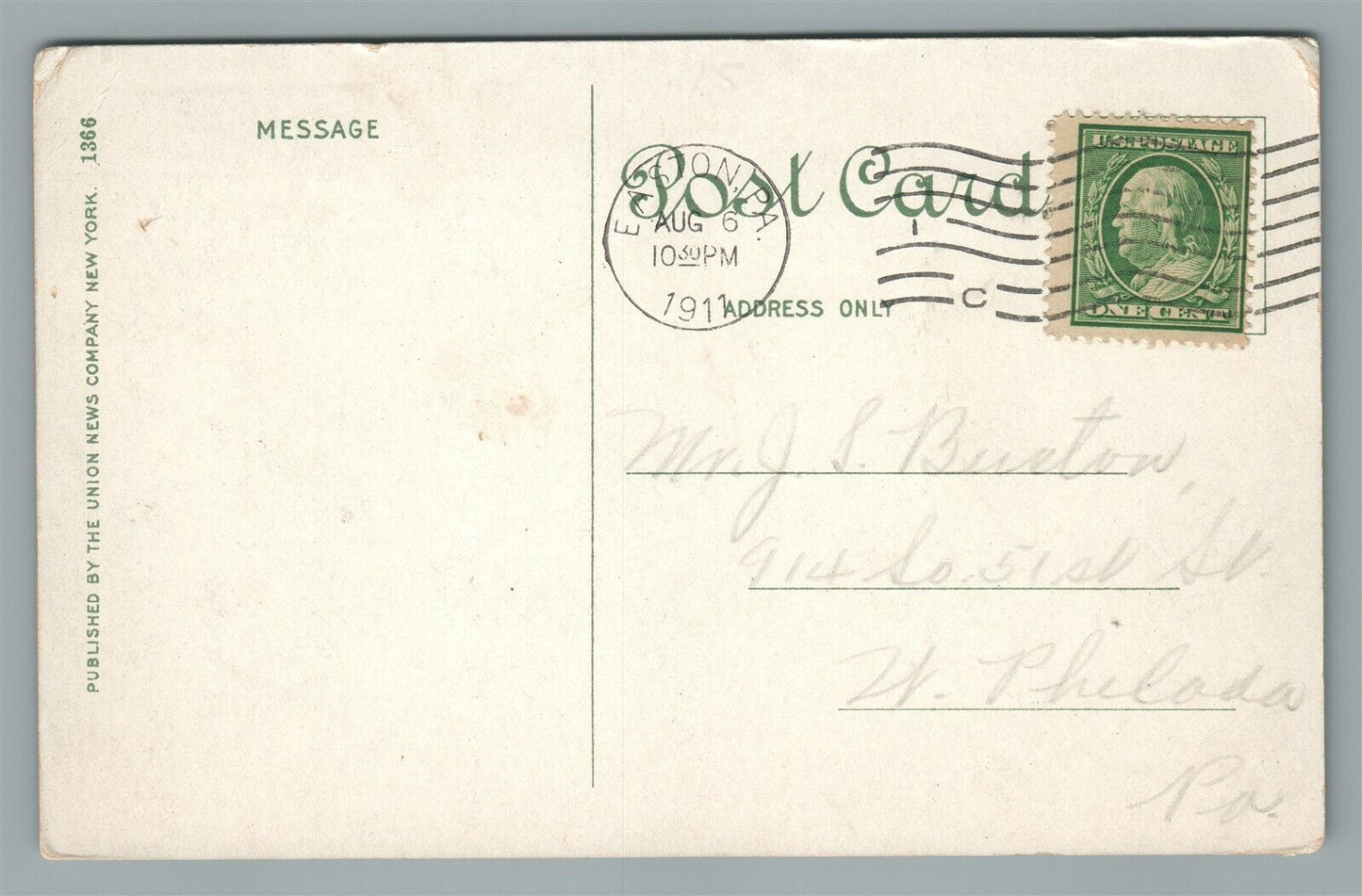 EASTON PA DELAWARE VALLEY ANTIQUE POSTCARD