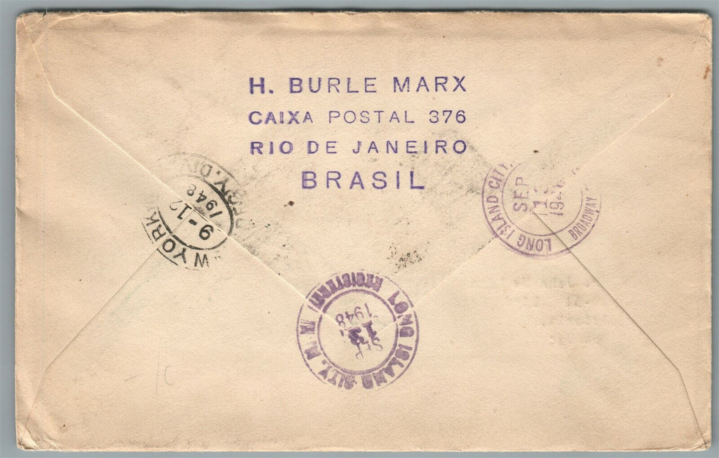 BRAZIL to NEW YORK USA via AEREA REGISTRADO VINTAGE COVER w/ STAMPS