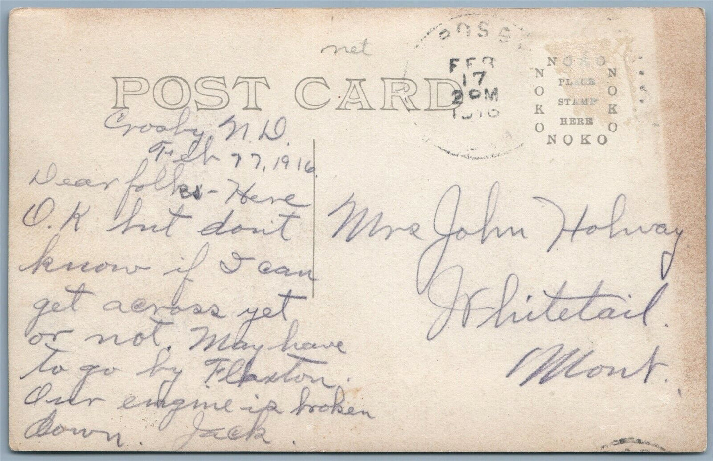 CROSBY ND EXAGGERATED DOG ANTIQUE 1916 PHOTOMONTAGE REAL PHOTO POSTCARD RPPC