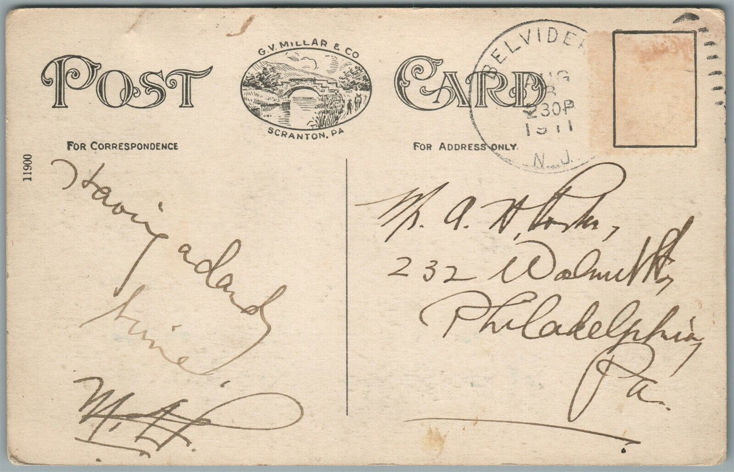 BELVIDERE NJ DELAWARE RIVER ANTIQUE POSTCARD