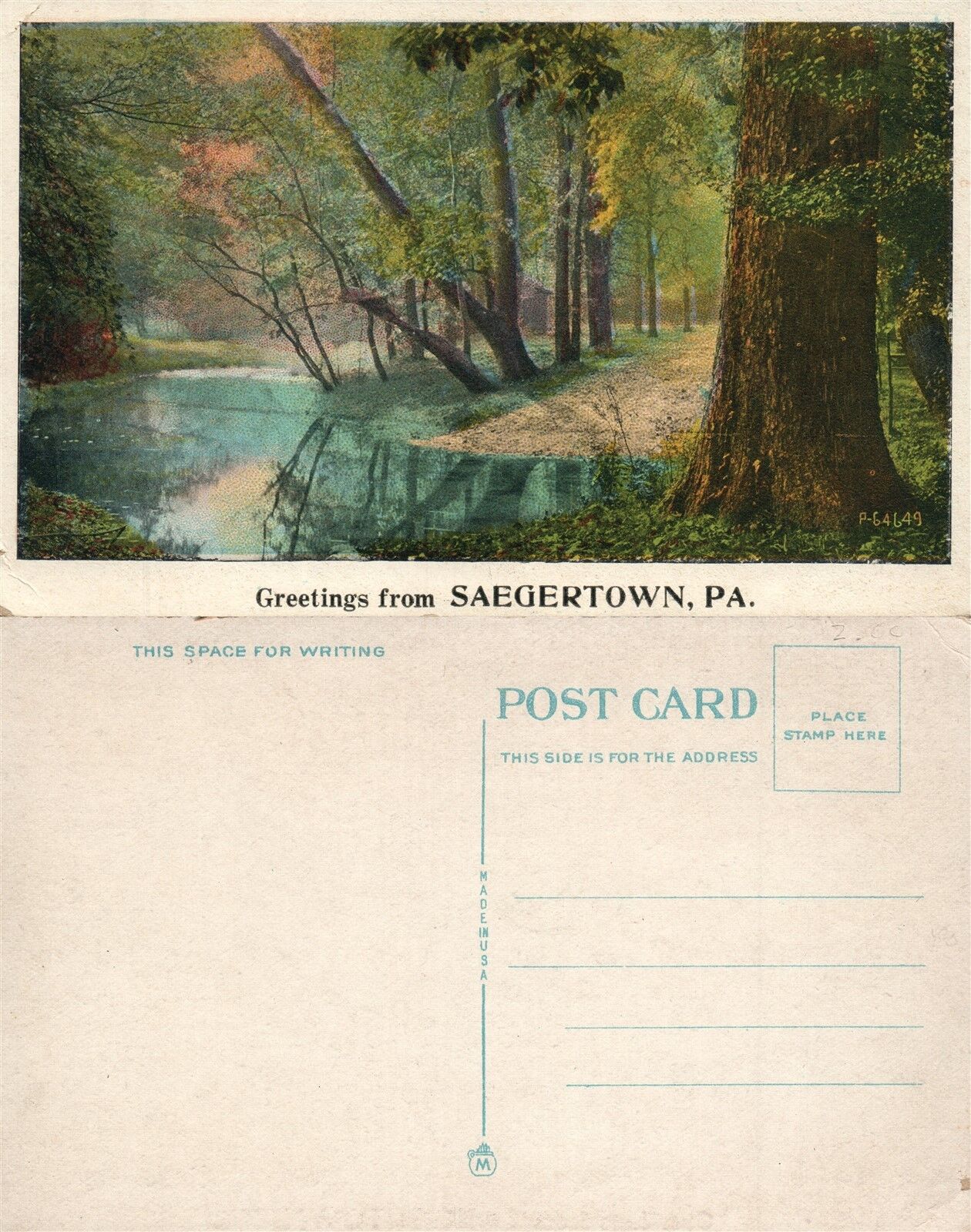 SAEGERTOWN PA GREETINGS VINTAGE POSTCARD