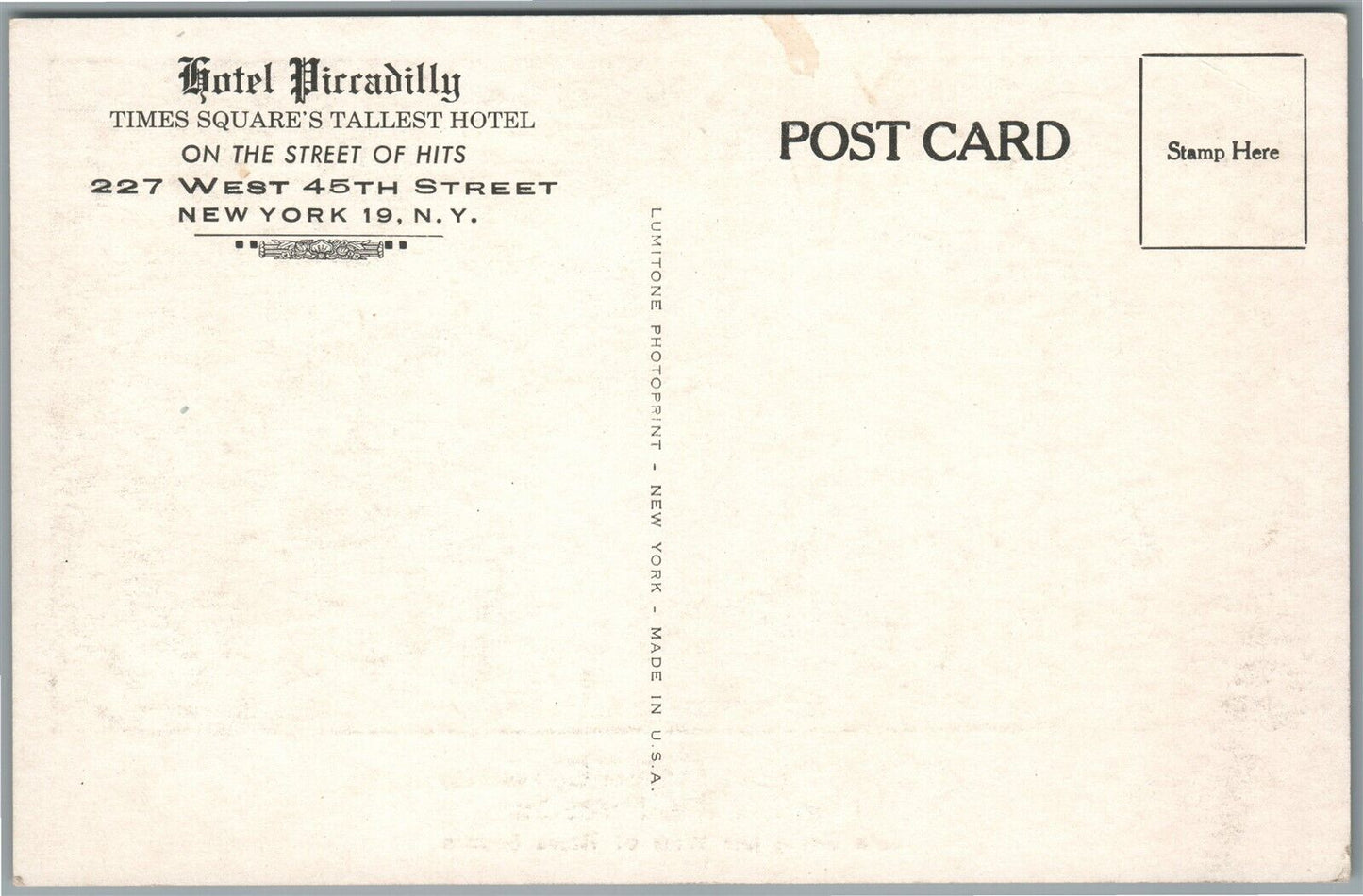 NEW YORK NY PICADILLY CIRCUS BAR INTERIOR VINTAGE REAL PHOTO POSTCARD RPPC