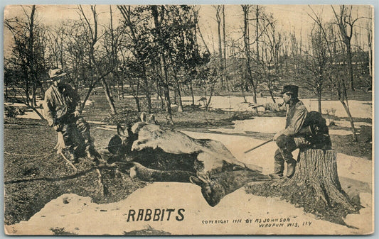 HUNTING RABBIT EXAGGERATED ANTIQUE POSTCARD