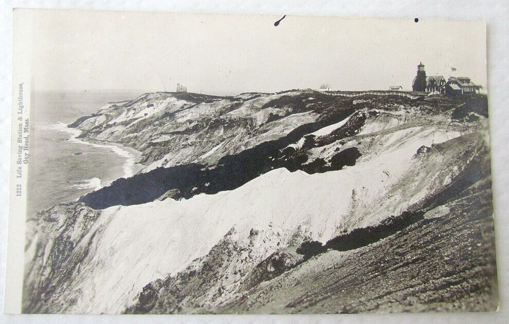 LIFE SAVING STATION LIGHTHOUSE GAY HEAD MA 1920 VINTAGE REAL PHOTO POSTCARD RPPC